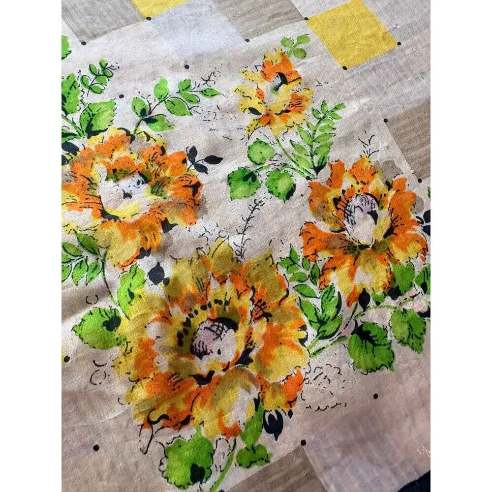 Vintage 100% Silk Floral Scarf Green Border Square 31” Cottagecore